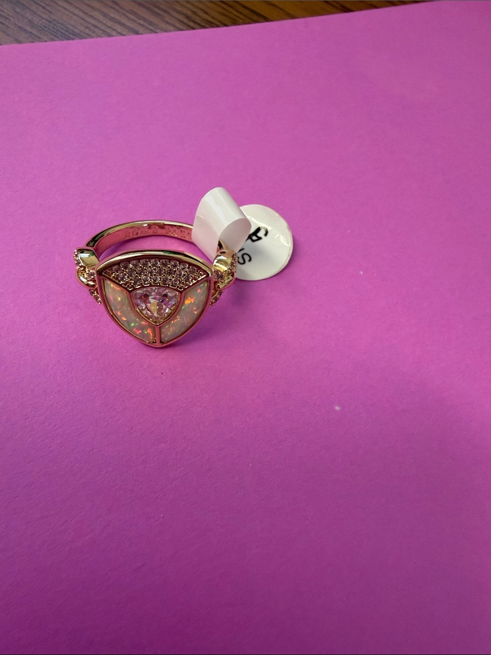 Bomb Party October Birthstone Gold shield Opal Accent Ring in gold